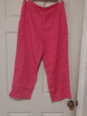 Front Street Women's Hot Pink 100% Linen Size Zipper Flat Front Size 10 Pants